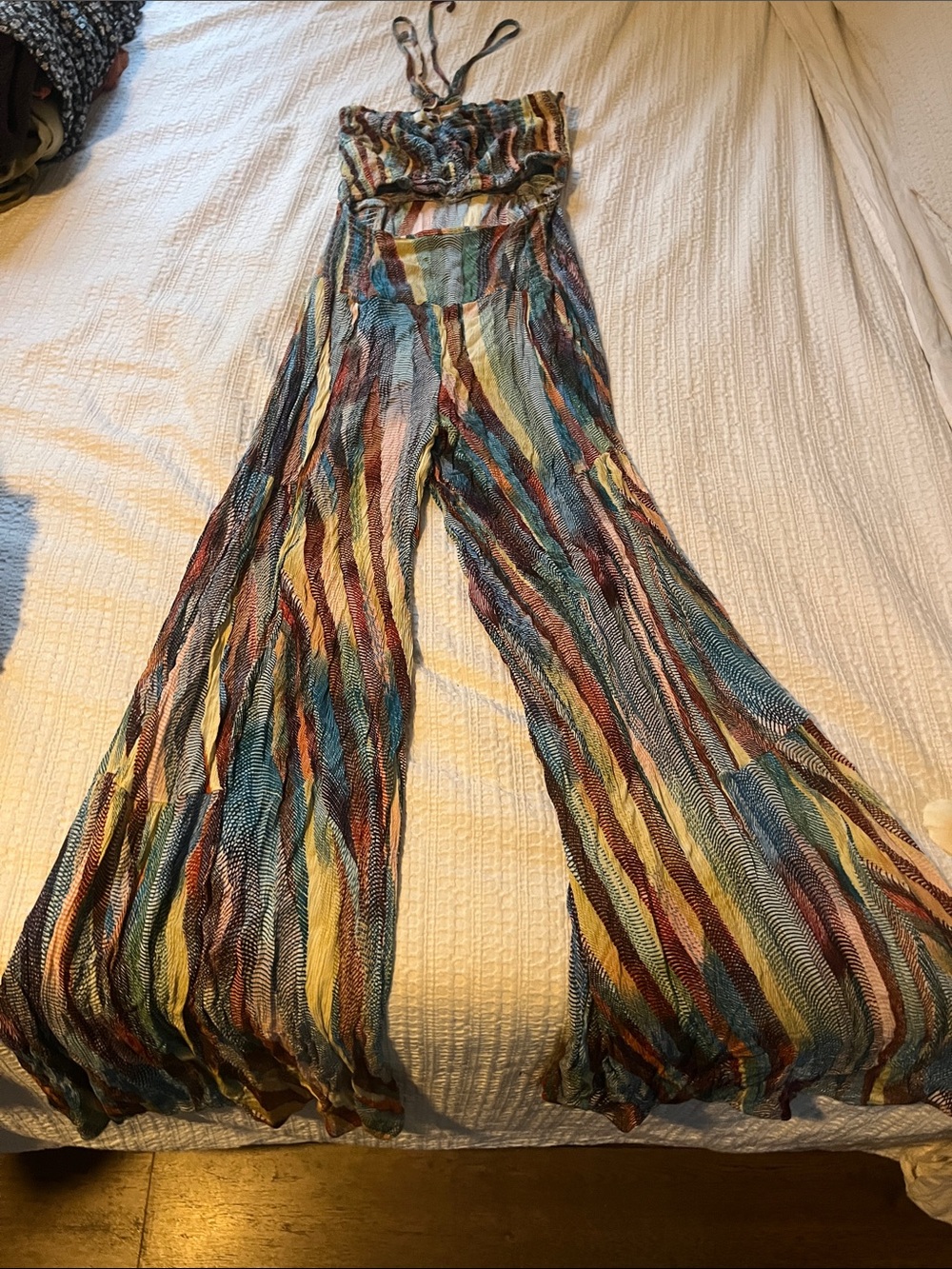 12th Tribe Multicolor Striped Halter Wide-Leg Jumpsuit